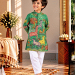 Green Jungle Motif Kurta Pyjama Set